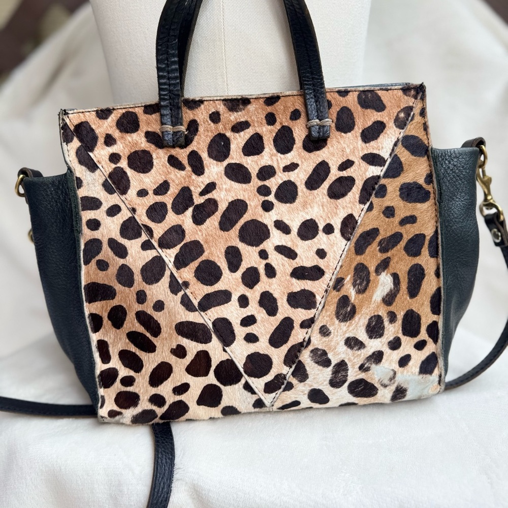 Clare V petite Animal Print Shoulder Bag with Black Details